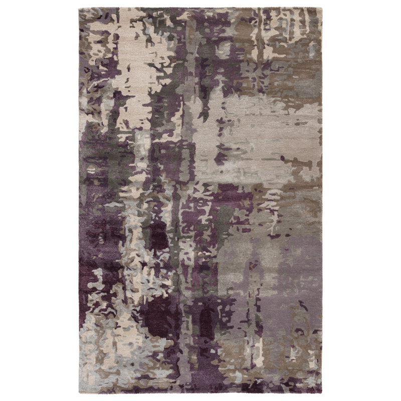 Tapis mauve / gris touffeté à la main Fleishman, Rectangle de 5 pi x 8 pi
