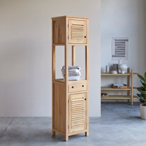 Recycled Teak Wood Lumbrera Vertical Bathroom Linen Cabinet with 1