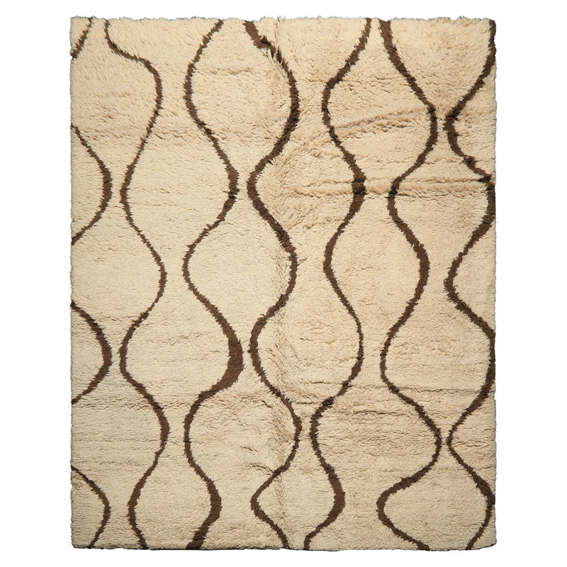Tapis marocain ivoire moderne et contemporain en laine noué à la main 8 x 10 pi 1 po Tibetano