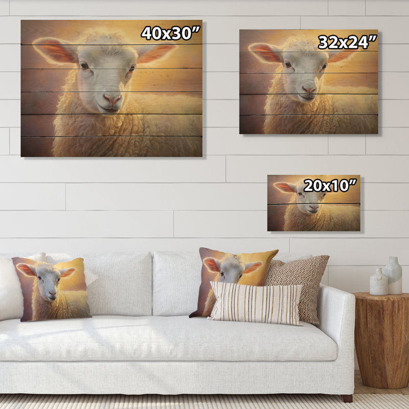 Jannean Sheep Pastel Portrait on Wood Print, H 30 po x l 40 po x P 0,78 po