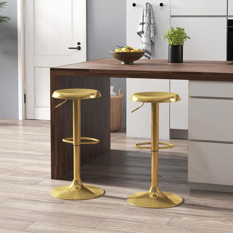 Ensemble de 2 tabourets de bar réglables à hauteur réglable, Doré, 2
