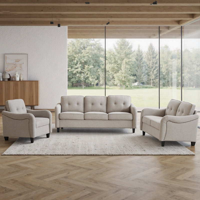 Ensemble de canapés de salon 3 pièces avec canapé modulaire, causeuse et fauteuil Modern, Gris clair