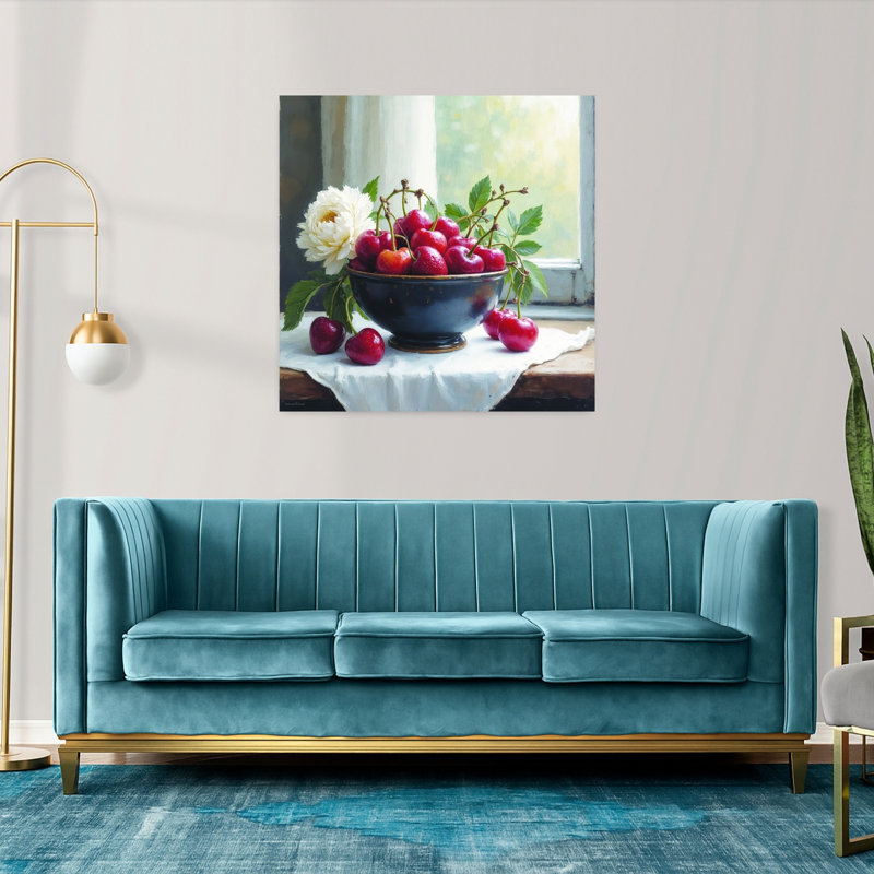 Art mural contemporain, cerise et fruits, H 36 po x l 36 po