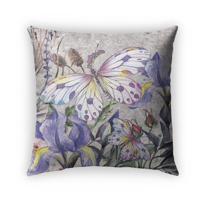 Floral Cotton Blend Outdoor Reversible Throw Pillow, 26" x 26", ButterFlower