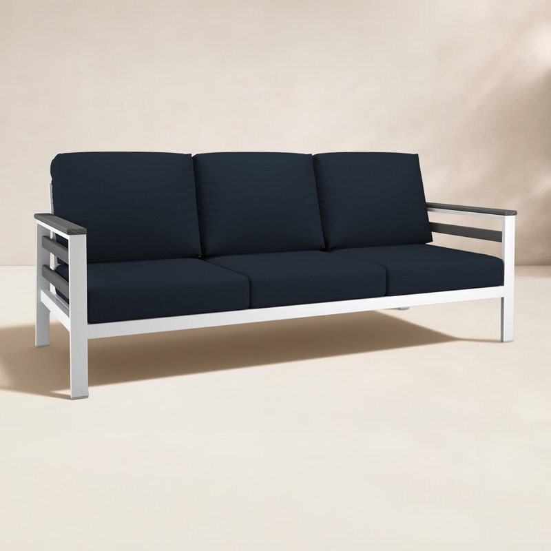 Canapé d'extérieur en métal avec coussin Sunbrella Townsend, Black, Toile bleu marine