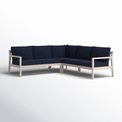 Amina Outdoor Solid Acacia Wood L Shape Sectional 3 Piece Set