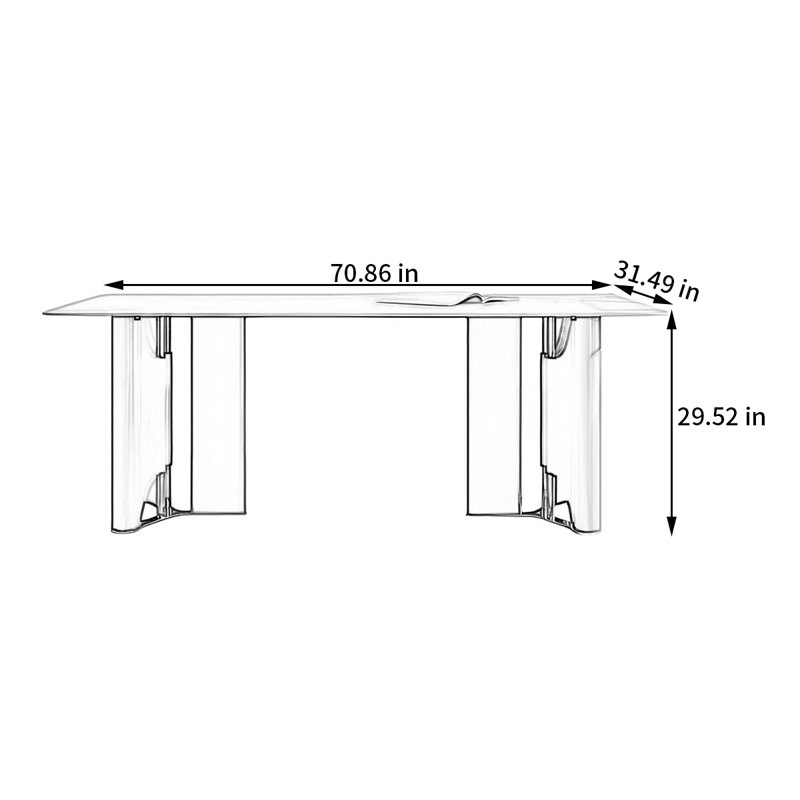 Light luxury rectangular rock plate dining table, 29.52"H x 70.86"L x 31.49"W