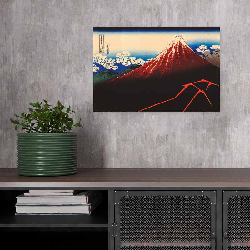 Lightning Below The Summit Classic Abstract Contemporary Mountain Winter Wall Art Print by Katsushika Hokusai - Wrapped Canvas Print