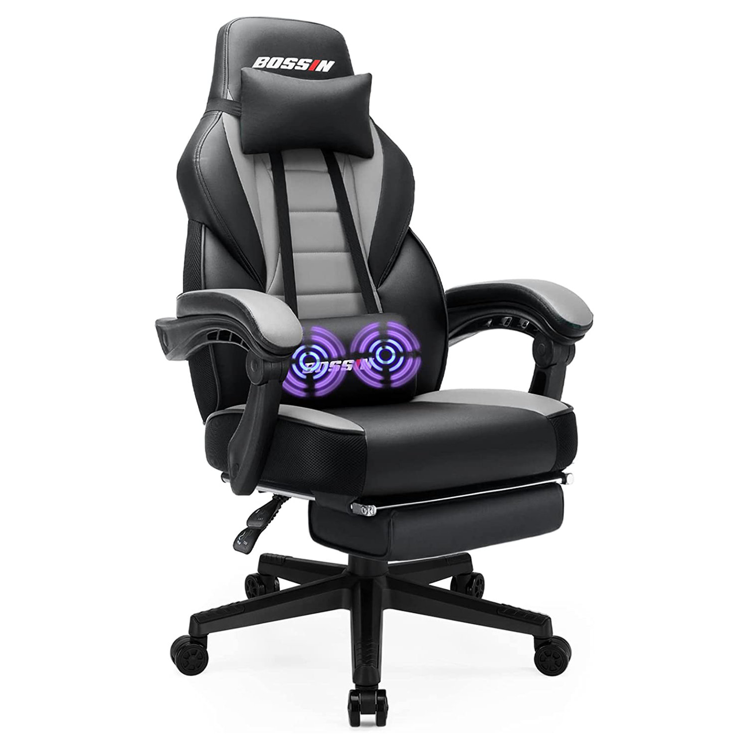BOSSIN Adjustable Reclining Ergonomic Faux Leather Swiveling PC & Racing Game  Chair with Footrest & Reviews