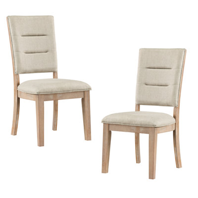 Chaise de salle à manger en chêne rustique 2 pièces, siège recouvert de tissu beige et dossier en échelle de bois de 2, coussin de dossier rembourré