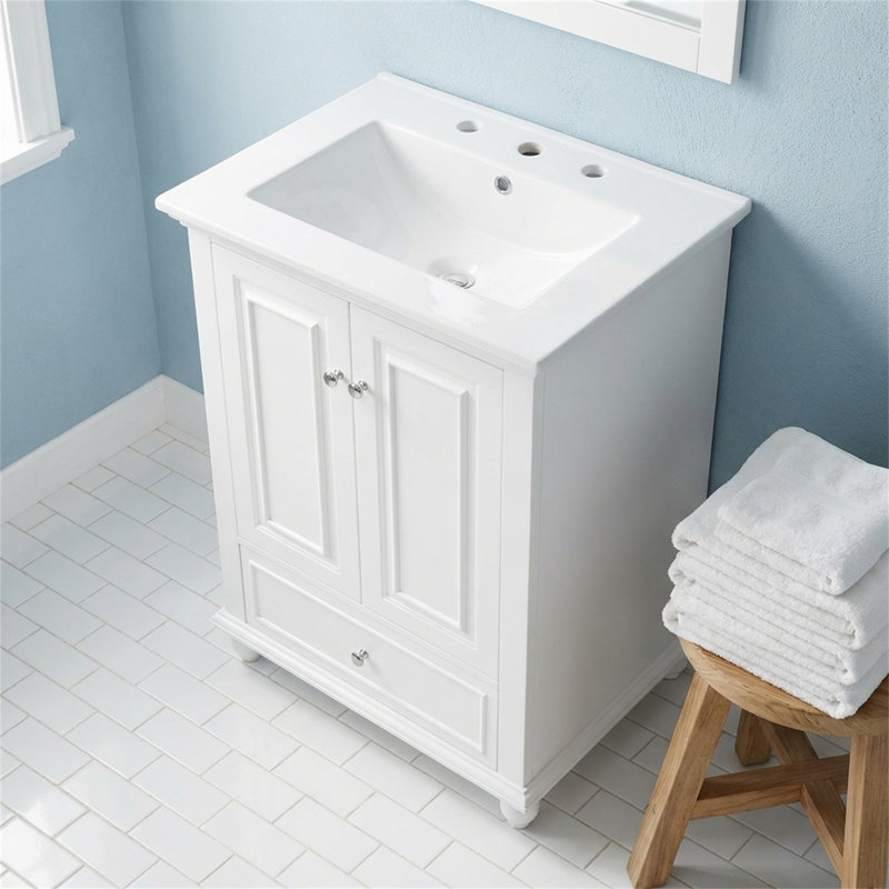 24'' French Provincial Bathroom Vanity – Vintage Elegance With Ceramic Sink, Soft-Close Doors & Drawer Dividers, Solid-Wood Legs, Adjustable Shelf