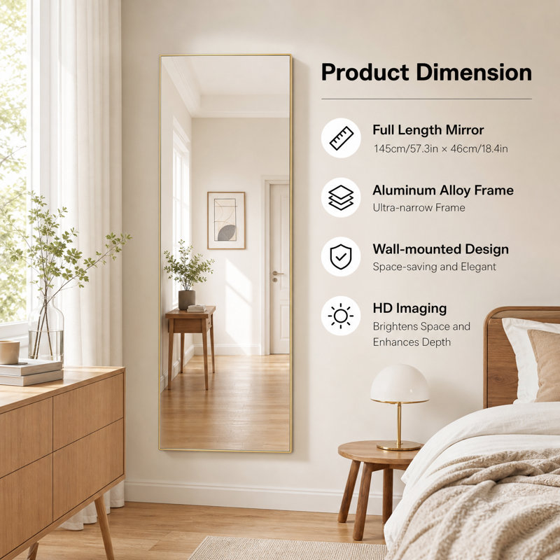 Miroir de plancher pleine longueur en aluminium, Doré