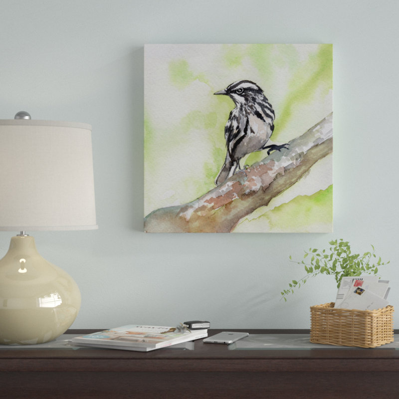 «Black and White Warbler», reproduction de peinture à l'aquarelle, H 12 po x l 12 po x P 2 po, Toile tendue, Pas de tapis
