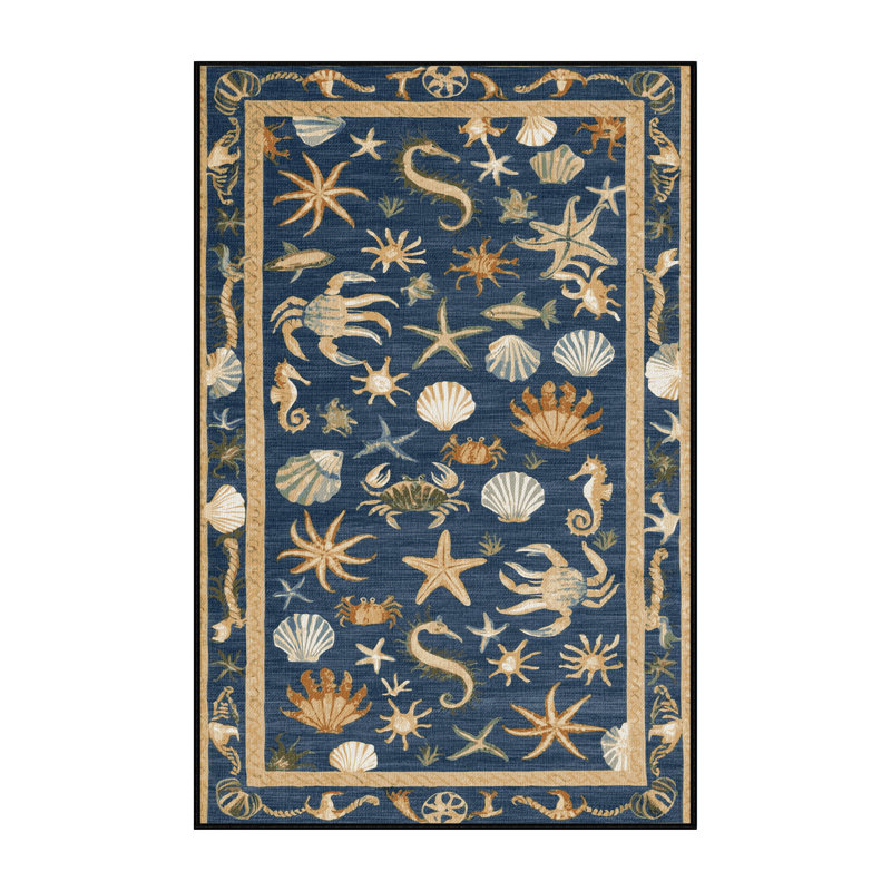 Washable Coastal Wildlife Nautical Area Rug, Rectangle 3' x 5'