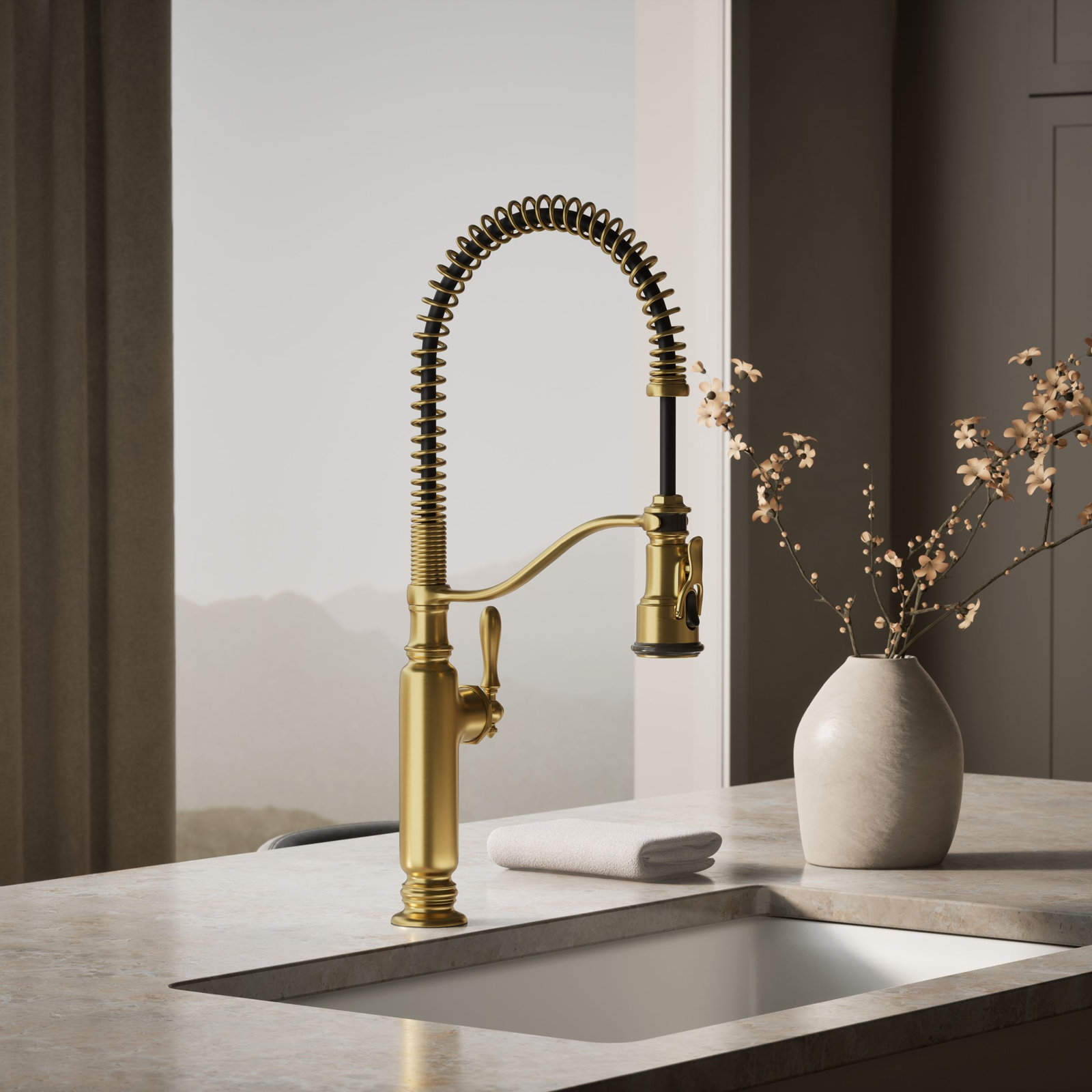 Kohler Tournant Pre-Rinse Kitchen Faucet, Vibrant Brushed Moderne Brass