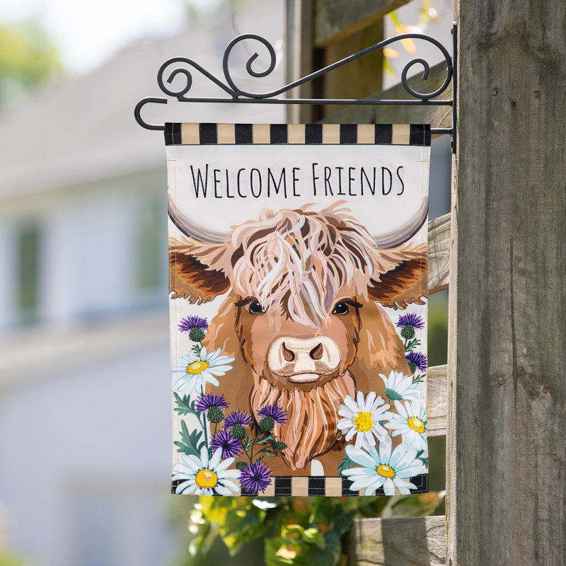 Drapeau de jardin Highland Cow Welcome Friends