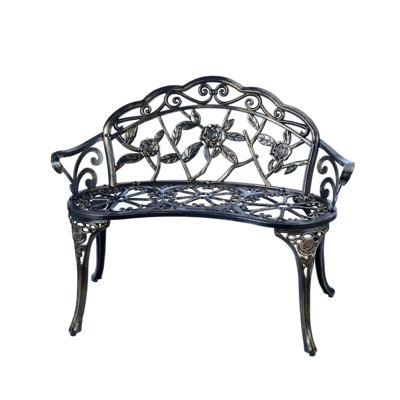 Patio Garden Bench Metal Park Bench Cast Aluminum Outdoor Furniture With Floral Rose,Copper -  World Menagerie, B1008679DA0F482885287215586E98FE