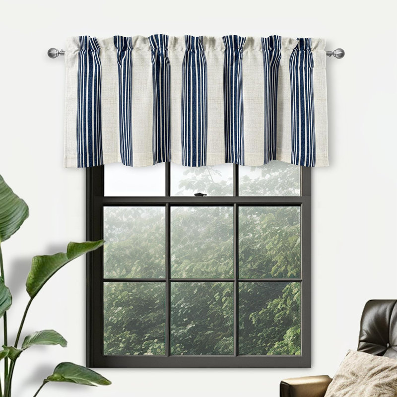 Akhill Striped Tailored Window Valance, 52" W x 18" L, Dark Blue