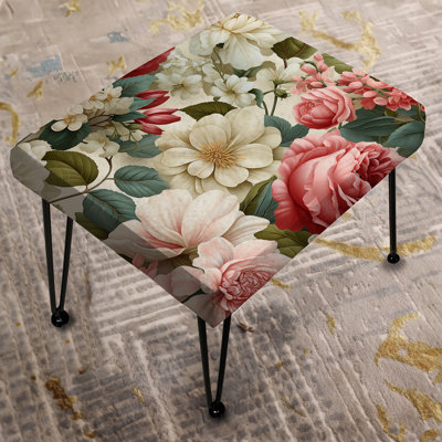 Antique Rose Muted Green Garden - Floral Rectangle Ottoman