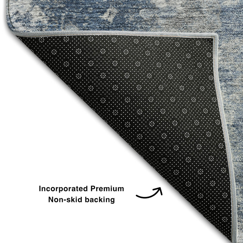 Blue Rectangular Washable Synthetic Rug 30" x 20"