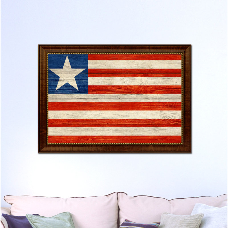 « liberia country flag », impression sur toile encadrée, H 27 po x l 39 po x P 1 po, Encadrement brun