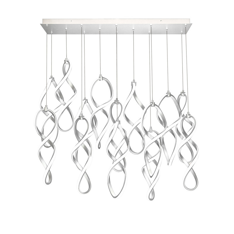 Luminaire suspendu linéaire à 14 lumières DEL entrelacées Interlace, Chrome