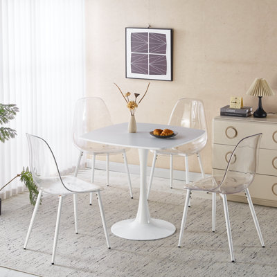 Ensemble de salle à manger 1 + 4,5 pièces, table de salle à manger à pieds en métal de style Mid-Century pour 6 personnes avec plateau en panneau de fibres à densité moyenne, table de salle à manger à piédestal, table basse de loisirs
