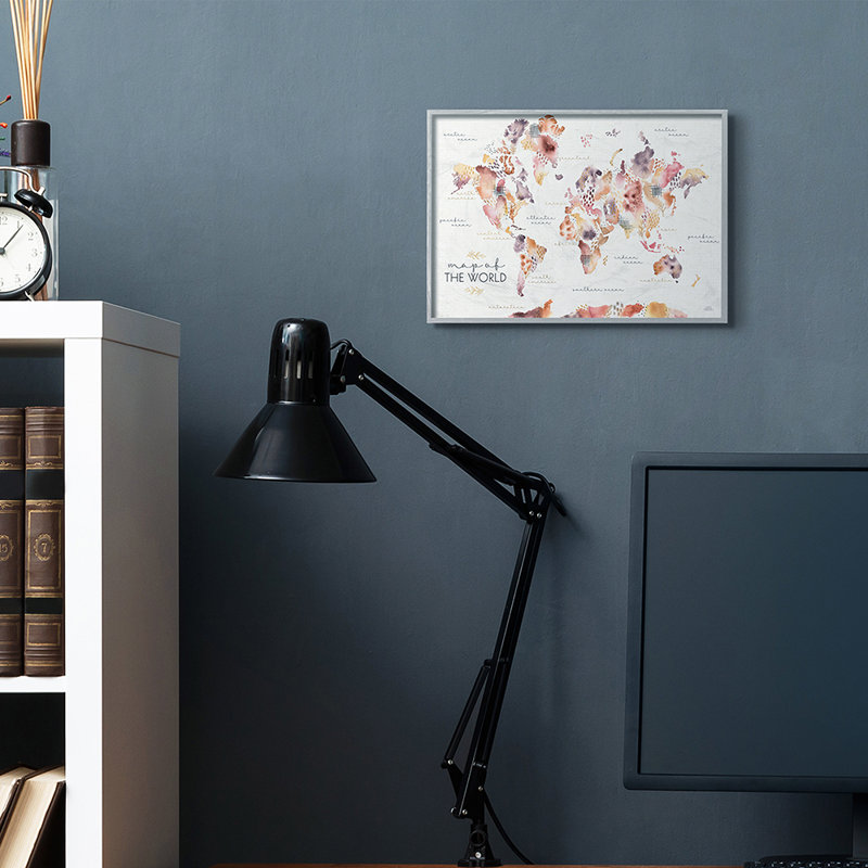 Carte du monde à fleurs abstraites ca-471, Estampe numérique Farmhouse, H 11 po x l 14 po x 1,5 po