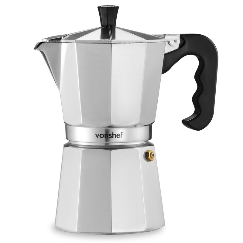 VonShef Stovetop Espresso Maker, 0.3 L, Silver