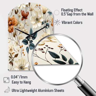 Automne fleurs de chalet orange et blanches - horloge murale asymétrique