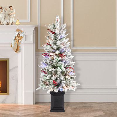 Arbre de Noël artificiel enneigé 4 pi avec lumières