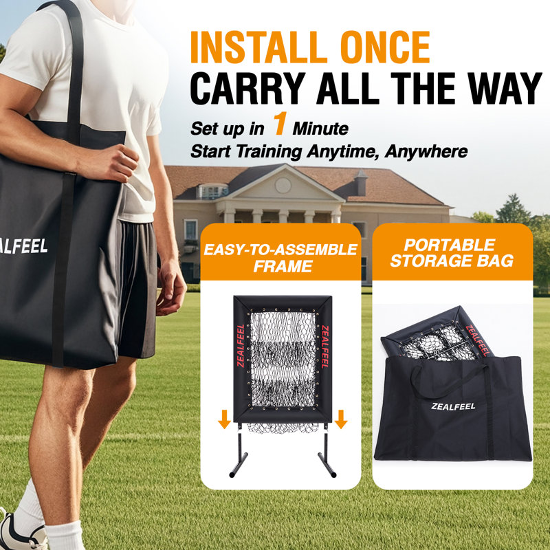 Filet de lancer de baseball Zealfeel Pro, filet de 9 trous avec cible de zone de frappe, filet réglable à 5 hauteurs, facile à installer pour le baseball et la balle molle avec ballon, plaque de base et caoutchouc