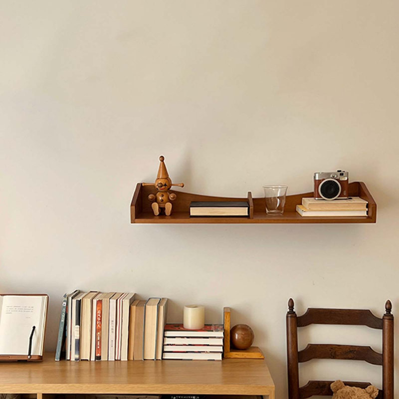 Étagère murale décorative en bois massif brun courbé, de style milieu du siècle, pour chambre, salle de bain, cuisine, salon