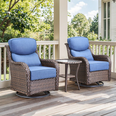 Wickes 3 Piece Patio Set Outdoor Wicker Glider Rocking And Swivel Chairs With Cushions