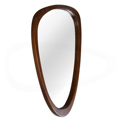 Black Walnut Wood Color 24"x36" Irregular Solid Wood Frame Decorative Mirror,For Bedroom, Bathroom, Living Room, Entryway