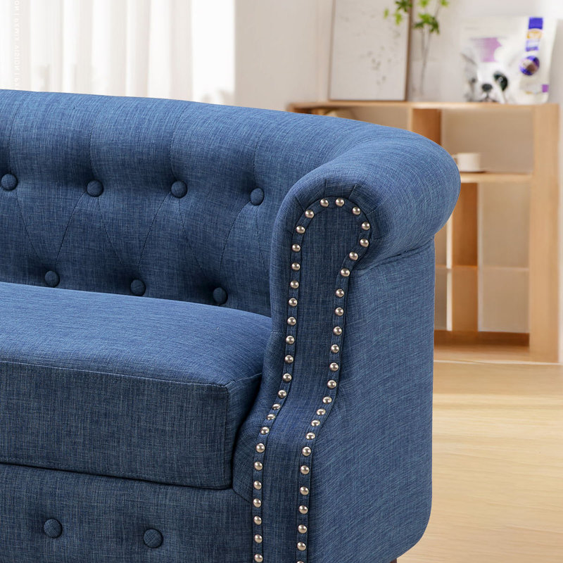 Charlton Home® 55" Livingroom Linen Loveseat., Navy