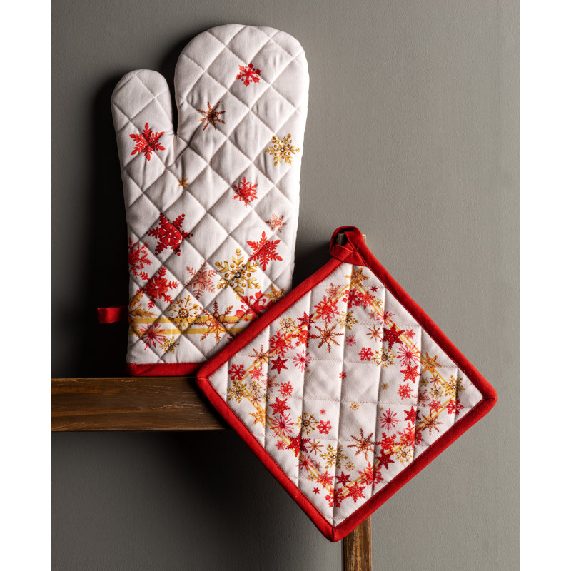 Maison d'Hermine Crystal Star 100% Cotton Oven Mitt + Pot Holder - 7.5" x 13" & 8" x 8"