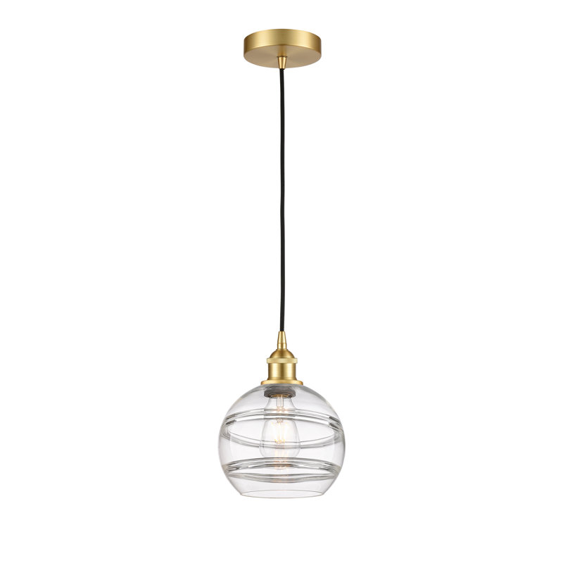 Luminaire suspendu 1 lumière Edison Bienes-616-G556, Transparent, H 9,88 po x l 8 po x P 8 po, Or satiné