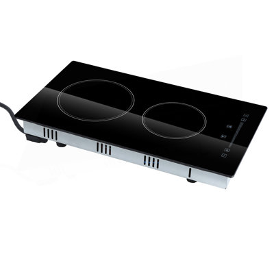 Built In Electric Stove Top, 20 X 11.6 Inch 2 Burners, 110V Glass Radiant Cooktop With Sensor Touch Control, Timer & Child Lock Included, 9 Power Levels For Simmer Steam Slow Cook Fry