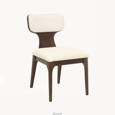 Set of 2 Beige Chenille and Brown Oak Side Chair