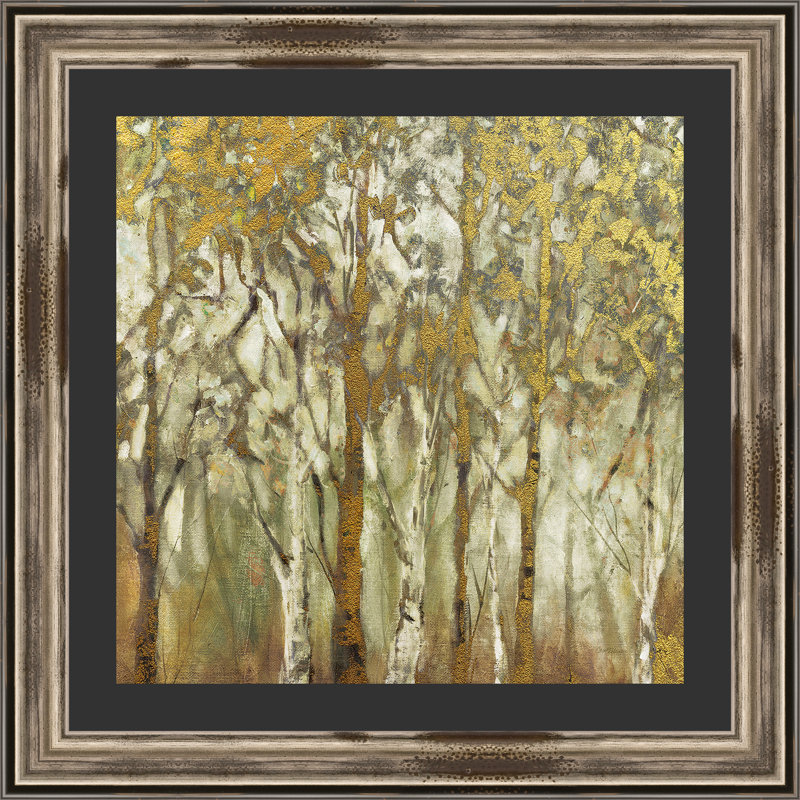 Birch Grove East Gold and Brown Framed Canvas Print