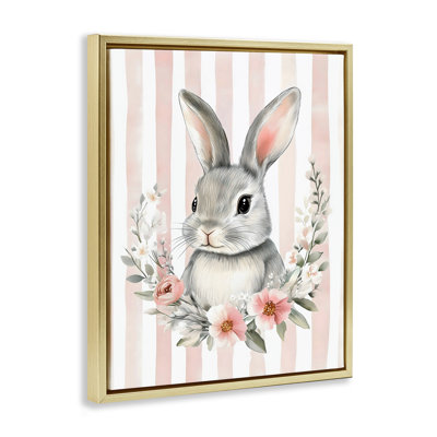 Cadre flottant rose rayé pour chambre de bébé, design par Arlington Prints