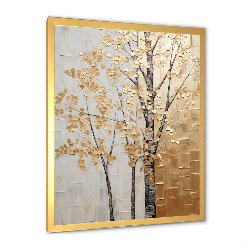 Minimalisme Golden Trees Harmony II - arbres, art mural, H 20 po x l 12 po x P 1 po, Cadre doré simple