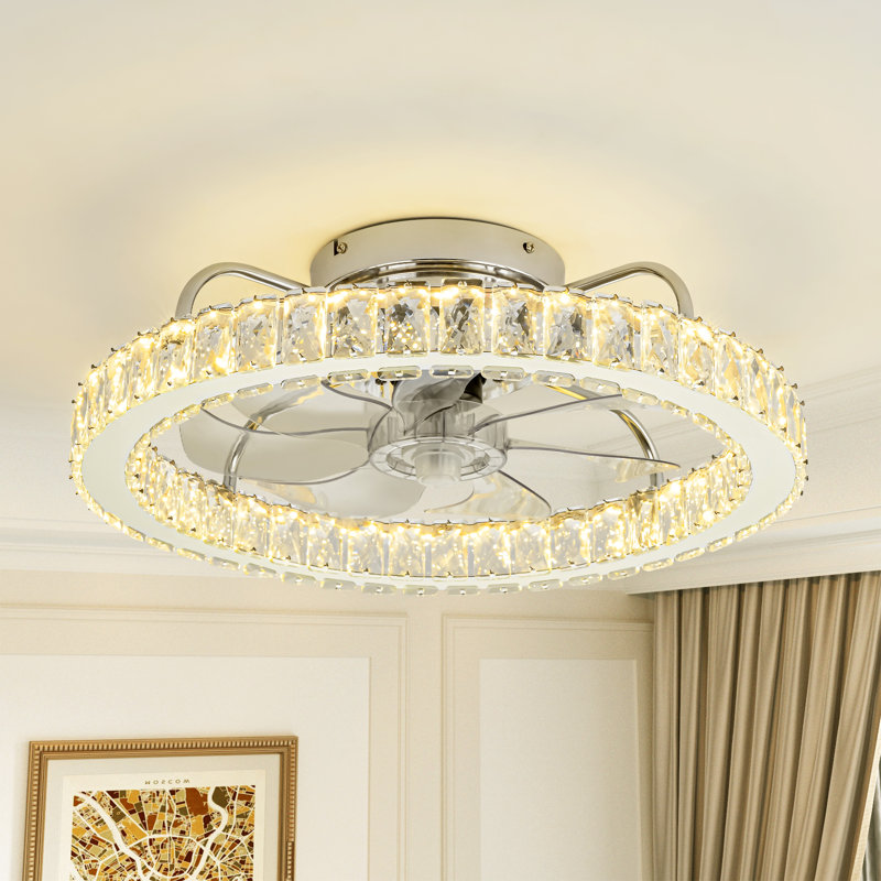 Ventilateur de plafond moderne en cristal 19,69 po avec lumières DEL et télécommande