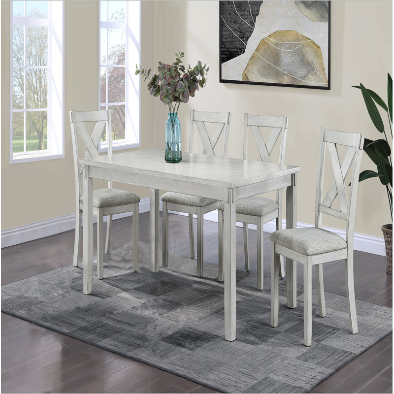 Ensemble de salle à manger 5 pièces Rustic Farmhouse, 5 pièces: table, 4 chaises, Blanc antique