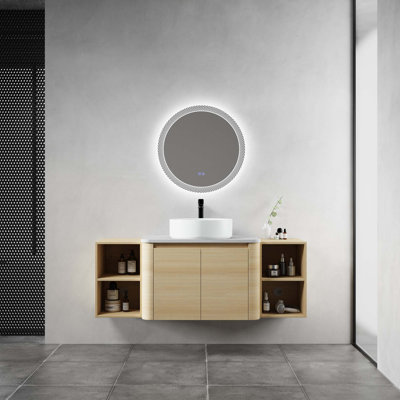 Meuble-lavabo mural 54 po avec lavabo d'art en céramique, 2 tablettes de rangement et 2 portes à fermeture en douceur