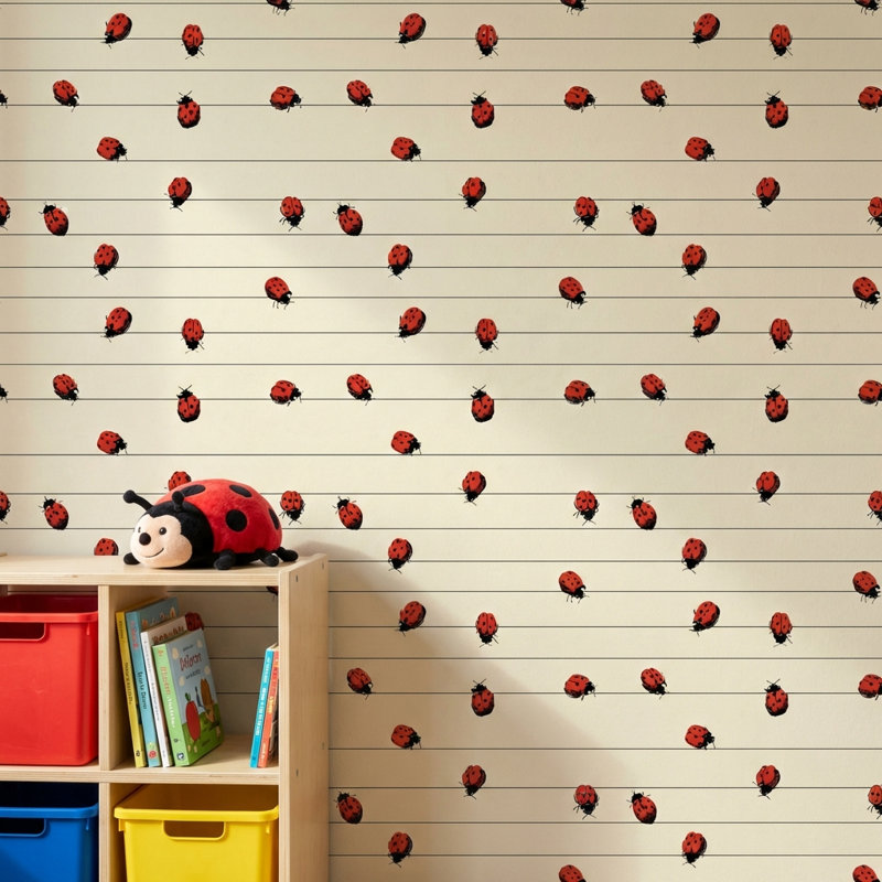 Rouleau de papier peint mural moderne coccinelle, Texturé non collé
