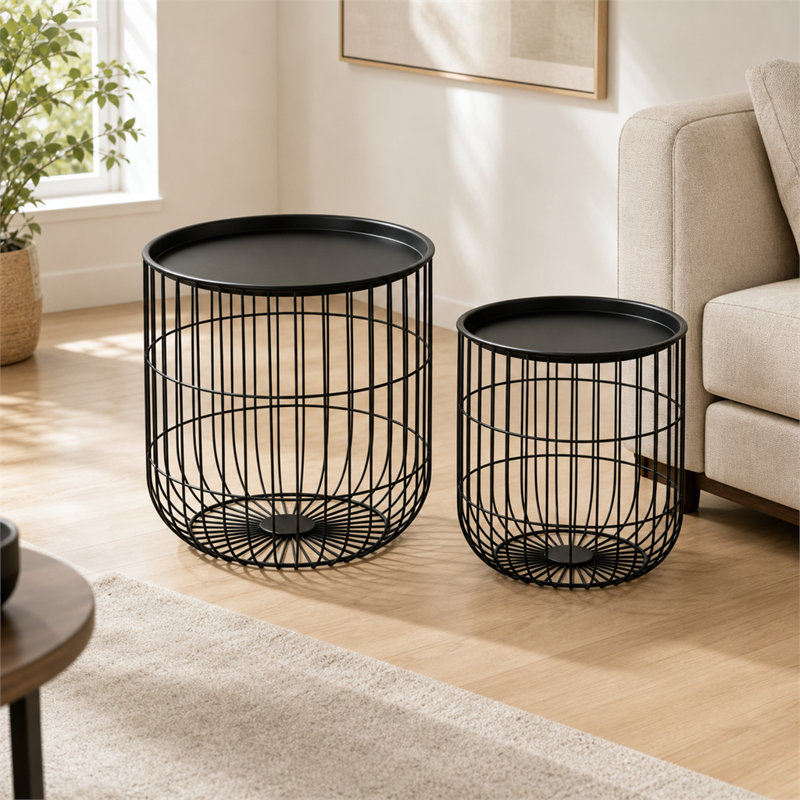 Ensemble de 2 tables d'appoint rondes modernes en métal de 15,7 pouces avec dessus amovibles, idéal pour les espaces compacts