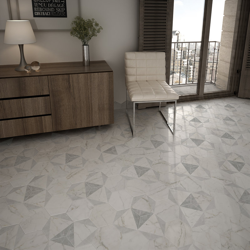 Classico Carrara 7" x 8" Porcelain Marble Look Wall & Floor Tile