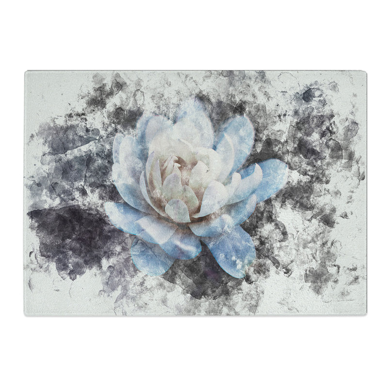 Tempered Glass Blue Magnolia Flower Chopping Board, 20 cm x 28.5 cm